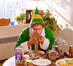 buddy the elf spaghetti breakfast.gif
